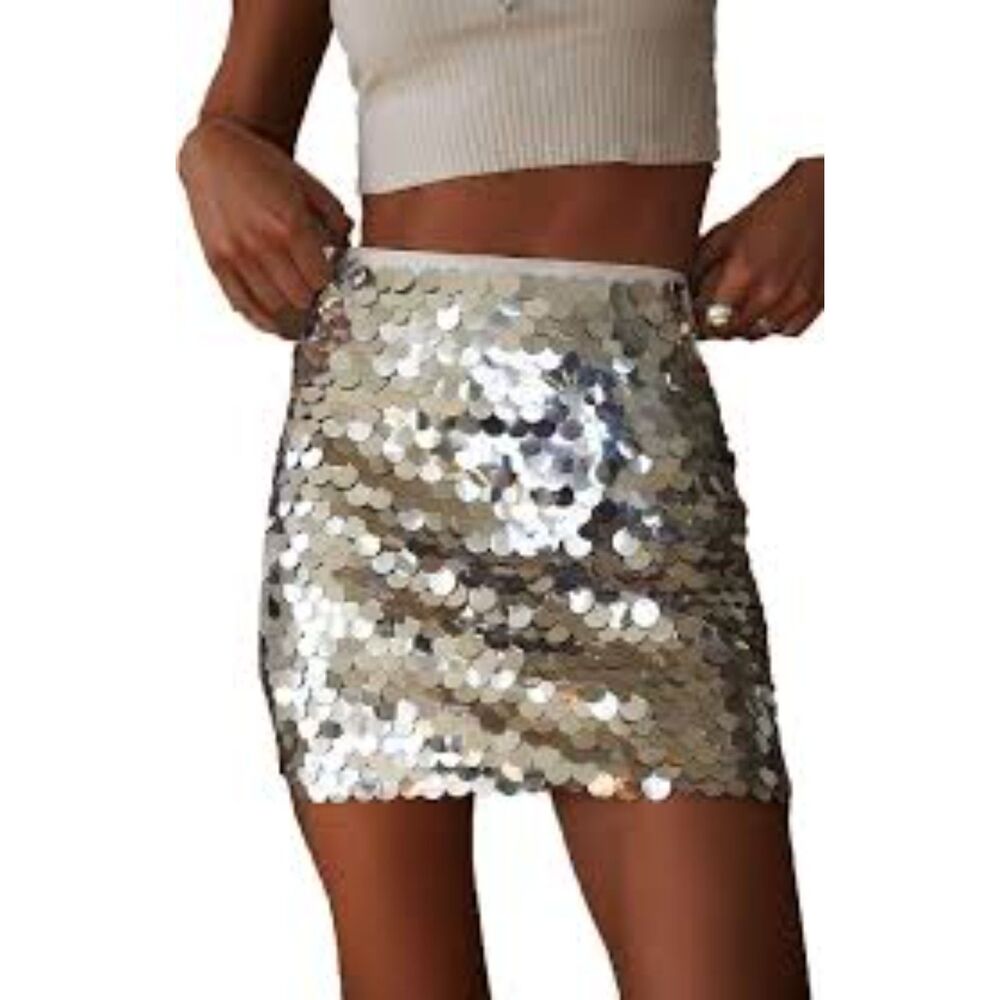 New NWT Silver Sequin ONLY Tillys Skirt Large L Shiny